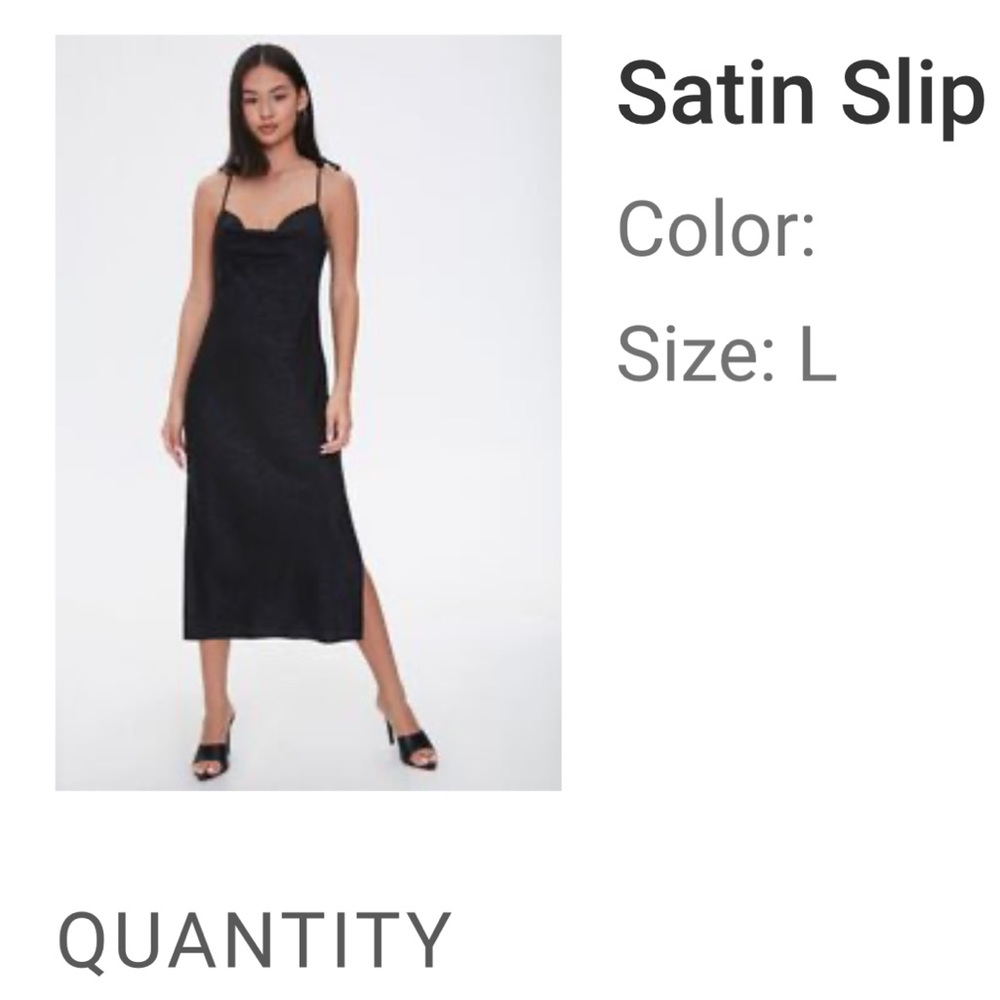 Satin slip Dress midaxi maxi midi double slit tie straps black size large L